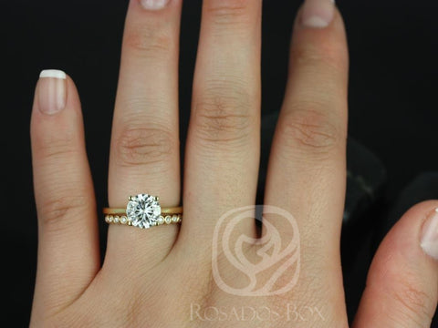 2ct Skinny Flora 8mm & Petite Bubbles 14kt Moissanite Diamond Round Solitaire Bridal Set,Round Solitaire Ring,Engagement Ring Set,Round Ring