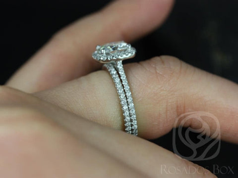2ct Catalina 7.5mm 14kt Moissanite Diamond Petite Cushion Halo Classic Bridal Set - Rosados Box