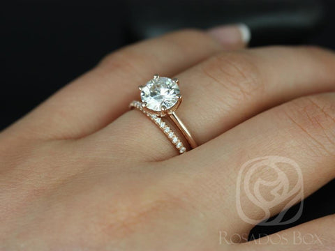 1.50ct Skinny Webster 7.5mm & Kimberly 14kt Moissanite Six Prong Round Solitaire Bridal Set - Rosados Box