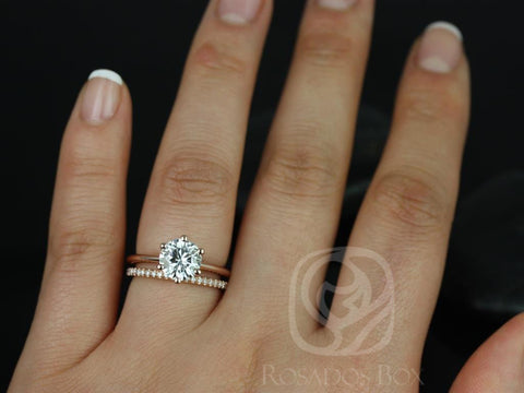 1.50ct Skinny Webster 7.5mm & Kimberly 14kt Moissanite Six Prong Round Solitaire Bridal Set - Rosados Box