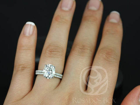 3ct Darcy 10x8mm Moissanite Diamond Oval Solitaire with Accent Bridal Set - Rosados Box