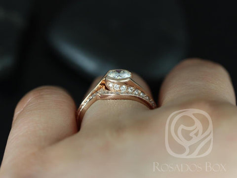 0.60ct Odala 5.5mm 14kt Rose Gold Moissanite Diamond Bypass Twisted Pave Round Bridal Set - Rosados Box