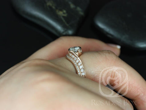 0.60ct Odala 5.5mm 14kt Rose Gold Moissanite Diamond Bypass Twisted Pave Round Bridal Set - Rosados Box