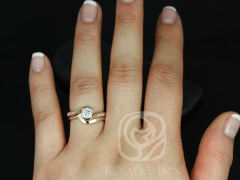 0.60ct Odala 5.5mm & PLAIN Band 14kt Rose Gold Moissanite Diamond Bypass Twisted Bridal Set - Rosados Box