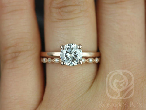 Ella 7mm & Ultra Petite Gwen 14kt Rose Gold Round Forever One Moissanite Diamond Bridal Set - Rosados Box