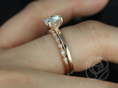 Ella 7mm & Ultra Petite Gwen 14kt Rose Gold Round Forever One Moissanite Diamond Bridal Set - Rosados Box