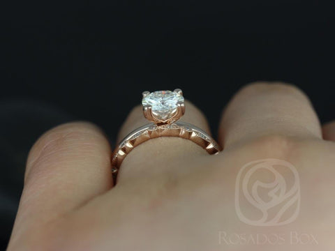 Ella 7mm & Ultra Petite Gwen 14kt Rose Gold Round Forever One Moissanite Diamond Bridal Set - Rosados Box
