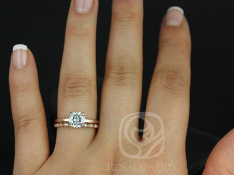 Ella 7mm & Ultra Petite Gwen 14kt Rose Gold Round Forever One Moissanite Diamond Bridal Set - Rosados Box