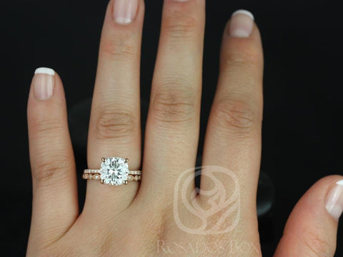 3.30ct Heidi 9mm & Gwen 14kt Moissanite Diamond Art Deco Cushion Solitaire Bridal Set - Rosados Box