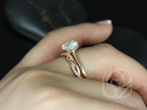 2ct Skinny Flora 8mm & Dusty 14kt Gold Moissanite Diamond Crossover Round Solitaire Bridal Set,Round Solitaire Ring,Wedding Ring Set