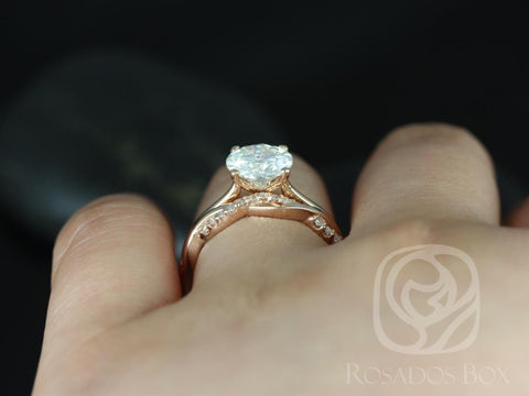 2ct Skinny Flora 8mm & Dusty 14kt Gold Moissanite Diamond Crossover Round Solitaire Bridal Set,Round Solitaire Ring,Wedding Ring Set