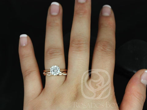 2ct Skinny Flora 8mm & Dusty 14kt Gold Moissanite Diamond Crossover Round Solitaire Bridal Set,Round Solitaire Ring,Wedding Ring Set