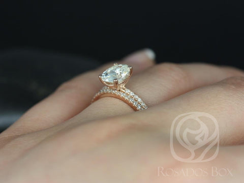 1.50ct Darcy 8x6mm 14kt Moissanite Diamond Pave Oval Solitaire Bridal Set - Rosados Box