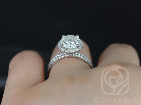 3ct Federella 10x8mm 14kt Moissanite Diamond Dainty Oval Halo Bridal Set - Rosados Box