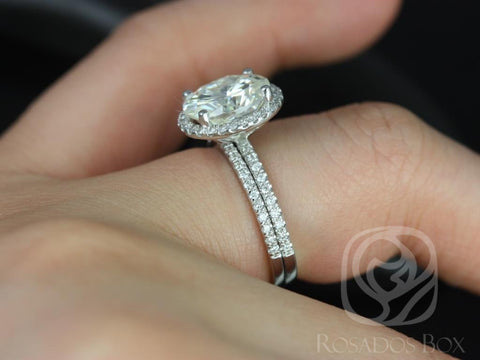 3ct Federella 10x8mm 14kt Moissanite Diamond Dainty Oval Halo Bridal Set - Rosados Box