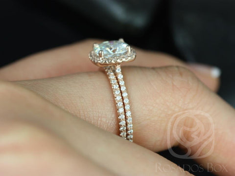 2ct Catalina 7.5mm 14kt Gold Diamond Dainty Cushion Halo Classic Bridal Set - Rosados Box