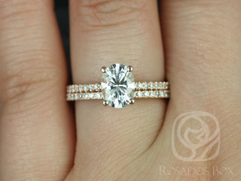 1.50ct Darcy 8x6mm 14kt Moissanite Diamond Pave Oval Solitaire Bridal Set - Rosados Box