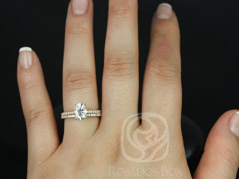 1.50ct Darcy 8x6mm 14kt Moissanite Diamond Pave Oval Solitaire Bridal Set - Rosados Box