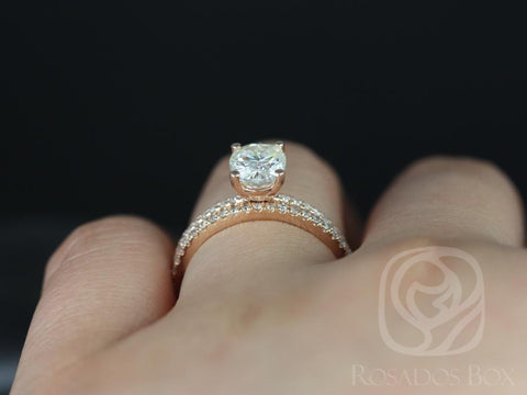 1.50ct Darcy 8x6mm 14kt Moissanite Diamond Pave Oval Solitaire Bridal Set - Rosados Box