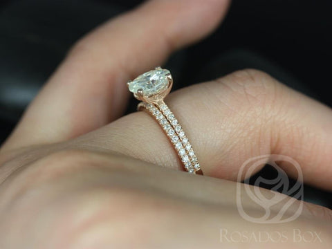 1.50ct Darcy 8x6mm 14kt Moissanite Diamond Pave Oval Solitaire Bridal Set - Rosados Box