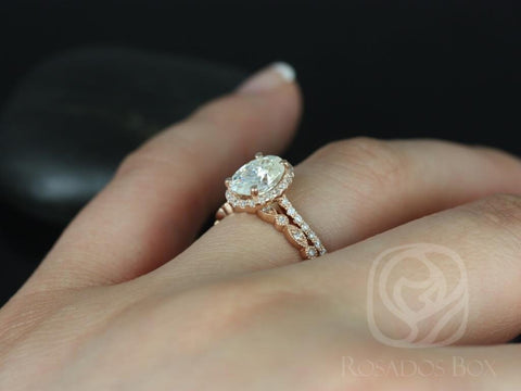1.50cts Rebecca 8x6mm & Gwen 14kt Moissanite Diamond Oval Halo Bridal Set - Rosados Box