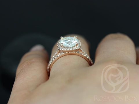 2ct Catalina 7.5mm 14kt Gold Diamond Dainty Cushion Halo Classic Bridal Set - Rosados Box