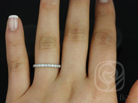 Petite Bubbles 14kt White Gold Diamond Bezel WITH Milgrain HALFWAY Eternity Wedding Ring - Rosados Box