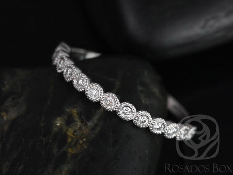 Petite Bubbles 14kt White Gold Diamond Bezel WITH Milgrain HALFWAY Eternity Wedding Ring - Rosados Box