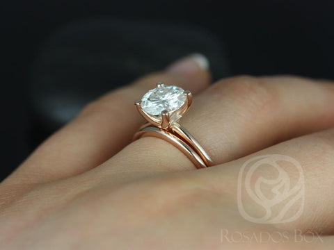 2ct Skinny Alberta 8mm & Plain Alberta 14kt Rose Gold Moissanite Dainty Round Solitaire Bridal Set - Rosados Box