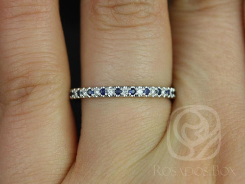 Kierra 14kt Alternating Blue Sapphire Diamond HALFWAY Eternity Ring