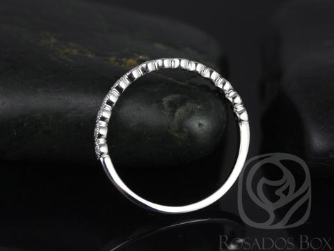 Petite Bubbles 14kt White Gold Diamond Bezel WITH Milgrain HALFWAY Eternity Wedding Ring - Rosados Box