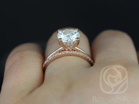 2ct Skinny Alberta 8mm & Swt Kubian 14kt Rose Gold Moissanite Diamond Dainty Round Solitaire Wedding Set Ring