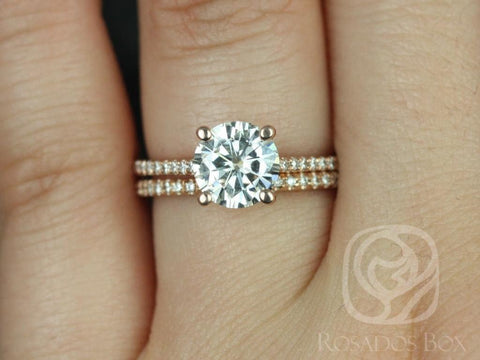 1.25ct Eloise 7mm 14kt Gold Moissanite Diamonds Dainty Round Solitaire Accent Bridal Set - Rosados Box