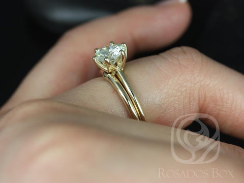 1.50ct Skinny Webster 7.5mm 14kt Gold Moissanite Six Prong Round Solitaire Bridal Set - Rosados Box