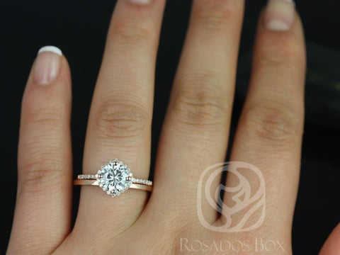 1.25ct Kitana 7mm & PLAIN Barra 14kt Gold Moissanite Diamond Dainty Kite Cushion Halo Bridal Set - Rosados Box