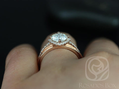 1.25ct Kitana 7mm & PLAIN Barra 14kt Gold Moissanite Diamond Dainty Kite Cushion Halo Bridal Set - Rosados Box