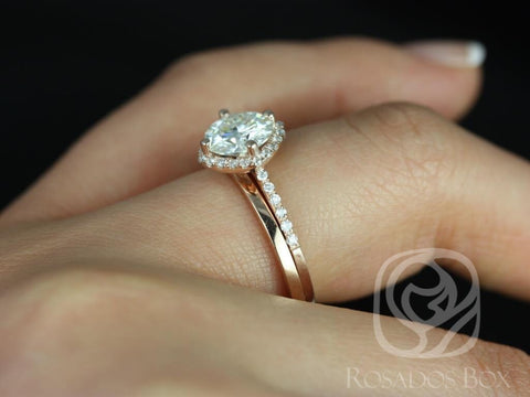 1.25ct Kitana 7mm & PLAIN Barra 14kt Gold Moissanite Diamond Dainty Kite Cushion Halo Bridal Set - Rosados Box