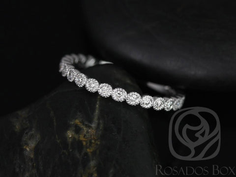 Petite Bubbles 14kt White Gold Diamond Bezel WITH Milgrain ALMOST Eternity Ring Dainty Ring - Rosados Box