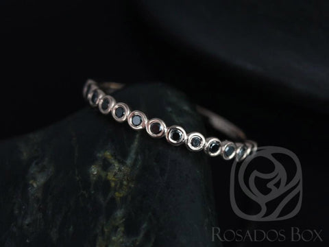Ready to Ship Petite Bubbles 14kt Rose Gold WITHOUT Milgrain Bezel Black Diamond HALFWAY Eternity Ring - Rosados Box