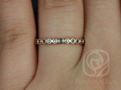 Ready to Ship Petite Bubbles 14kt Rose Gold WITHOUT Milgrain Bezel Black Diamond HALFWAY Eternity Ring - Rosados Box