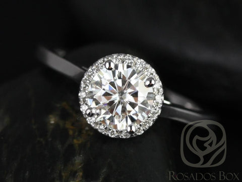 1ct Amerie 6.5mm 14kt Gold Moissanite Diamond Round Halo Ring - Rosados Box