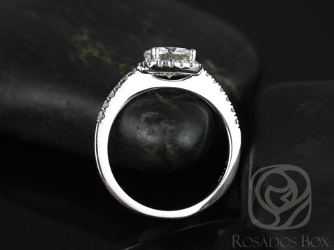 Barra 7mm 14kt Gold Round Moissanite Diamonds Thin Cushion Halo Engagement Ring - Rosados Box