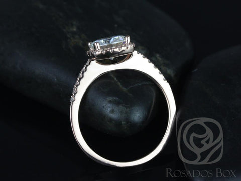 Ready to Ship Barra 8mm 14kt WHITE Gold Round Forever One Moissanite Diamonds Thin Cushion Halo Diamond Engagement Ring