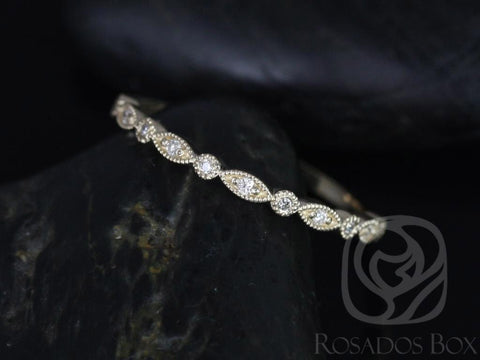 Gwen 14kt Yellow Gold WITH Milgrain Diamond HALFWAY Eternity Ring - Rosados Box