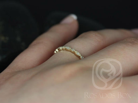 Ready to Ship Gwen 14kt Yellow Gold WITH Milgrain Diamond HALFWAY Eternity Ring - Rosados Box