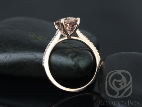Rosados Box Ready to Ship Blake 10x8mm 14kt Solid Rose Gold Oval Morganite Diamonds Thin Cathedral Solitaire Bridal Set Rings - Rosados Box
