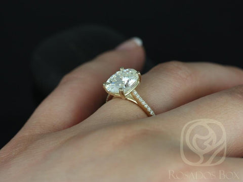3cts Ready to Ship Blake 10x8mm 14kt Gold Forever Moissanite Diamond Oval Solitaire Ring - Rosados Box