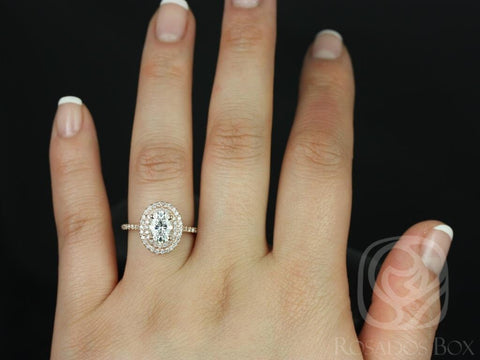 1.50ct Cara 8x6mm 14kt Rose Gold Moissanite Diamond Dainty Minimalist Pave Oval Double Halo Engagement Ring