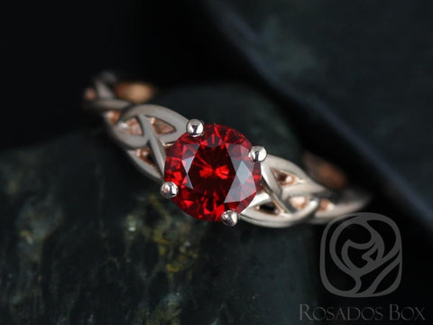Cassidy 6mm 14kt Solid Rose Gold Round Ruby Celtic Love Knot Triquetra Engagement Ring - Rosados Box