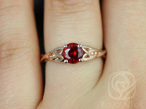 Cassidy 6mm 14kt Solid Rose Gold Round Ruby Celtic Love Knot Triquetra Engagement Ring - Rosados Box